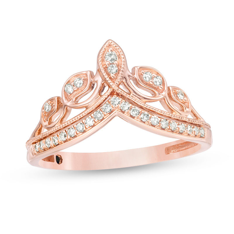 Main Image 1 of Cherished Promise Collection™ 1/8 CT. T.W. Diamond Vine and Petal Tiara Vintage-Style Promise Ring in 10K Rose Gold