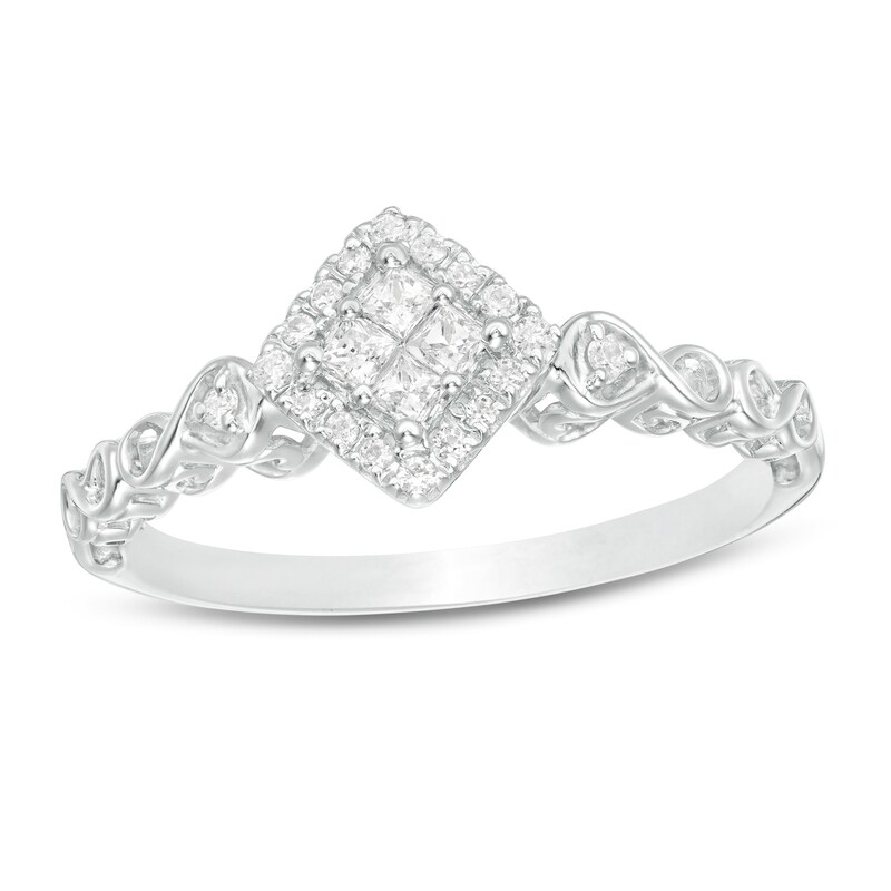 Cherished Promise Collection™ 1/5 CT. T.W. Quad Princess-Cut Diamond Frame Infinity Promise Ring in 10K White Gold