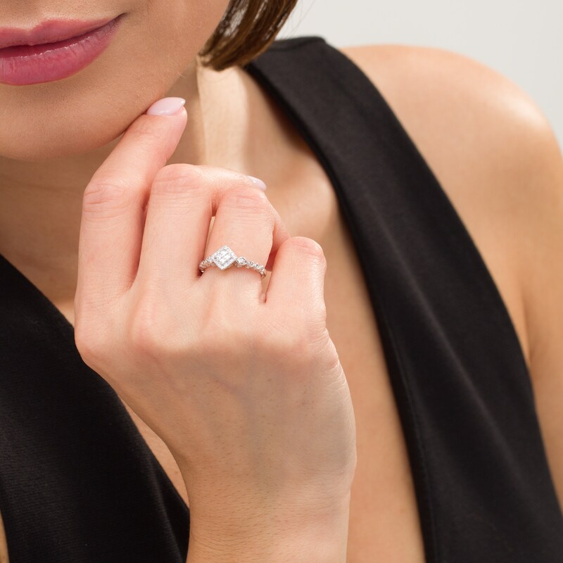 Main Image 2 of Cherished Promise Collection™ 1/5 CT. T.W. Quad Princess-Cut Diamond Frame Infinity Promise Ring in 10K White Gold