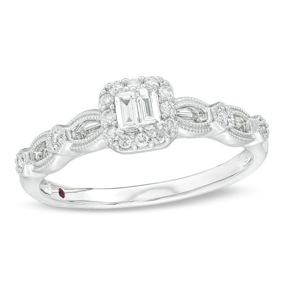 Cherished Promise Collectionâ¢ 1/5 CT. T.w. Composite Diamond Frame Vintage-Style Promise Ring in 10K White Gold