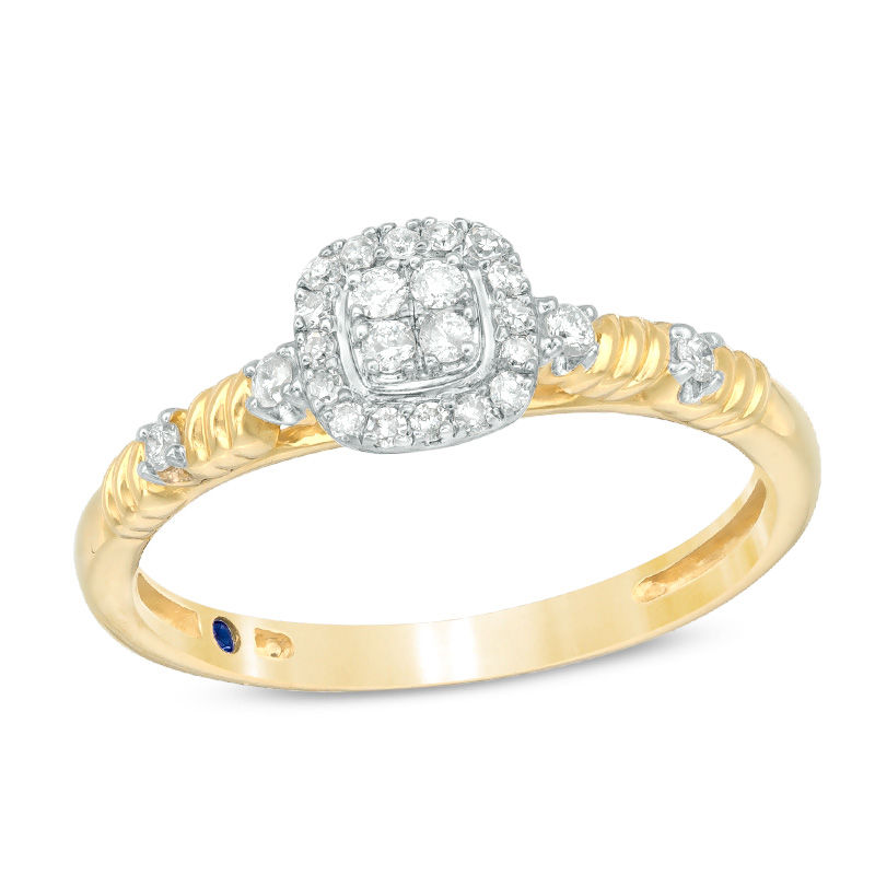 Cherished Promise Collection™ 1/6 CT. T.W. Quad Diamond Cushion Frame Twist Promise Ring in 10K Two-Tone Gold