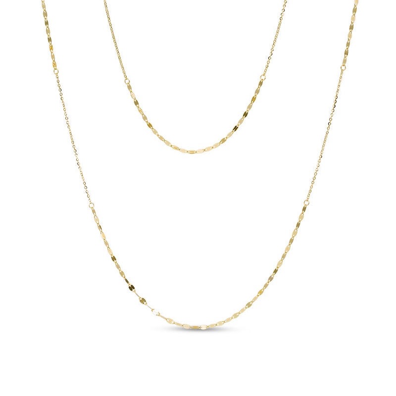 Main Image 1 of Made in Italy Alternating Valentino and Cable Chain Double Strand Necklace in 14K Gold - 22"