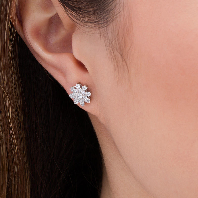 Main Image 2 of 1 CT. T.W. Diamond Starburst Stud Earrings in 10K White Gold