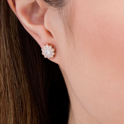 1 CT. T.W. Diamond Flower Stud Earrings in 10K Rose Gold