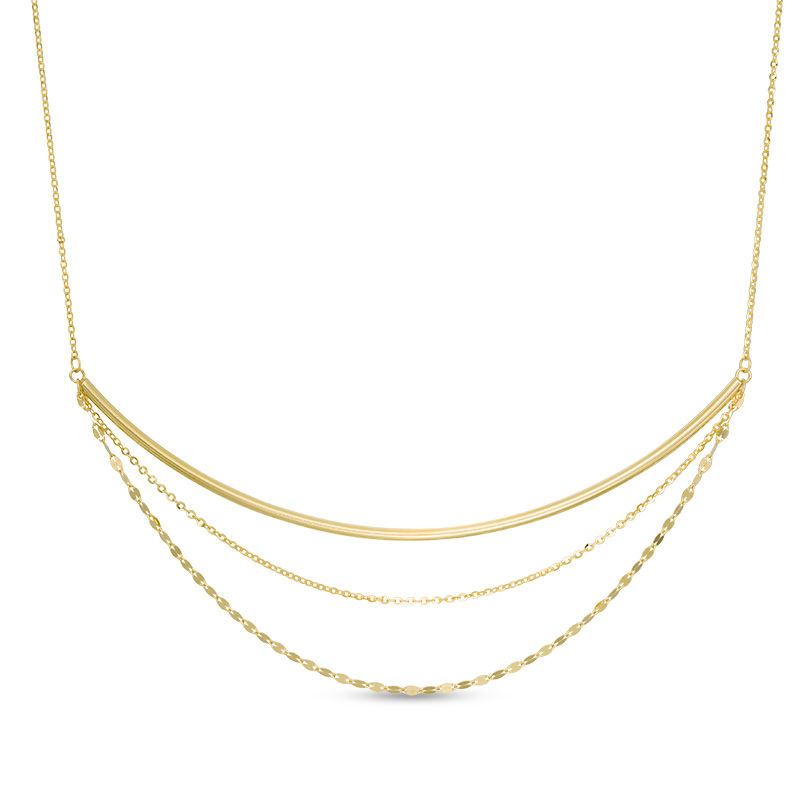 Main Image 1 of Made in Italy Curved Bar Multi-Strand Necklace in 14K Gold - 20"