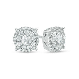 1/2 CT. T.W. Diamond Double Frame Pattern Basket Stud Earrings in 10K White Gold