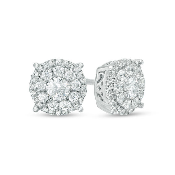 1/2 CT. T.w. Diamond Double Frame Pattern Basket Stud Earrings in 10K White Gold