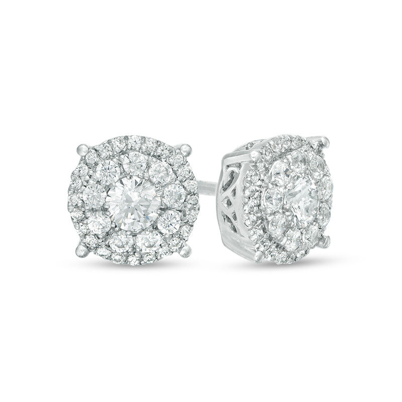 Main Image 1 of 1/2 CT. T.W. Diamond Double Frame Pattern Basket Stud Earrings in 10K White Gold