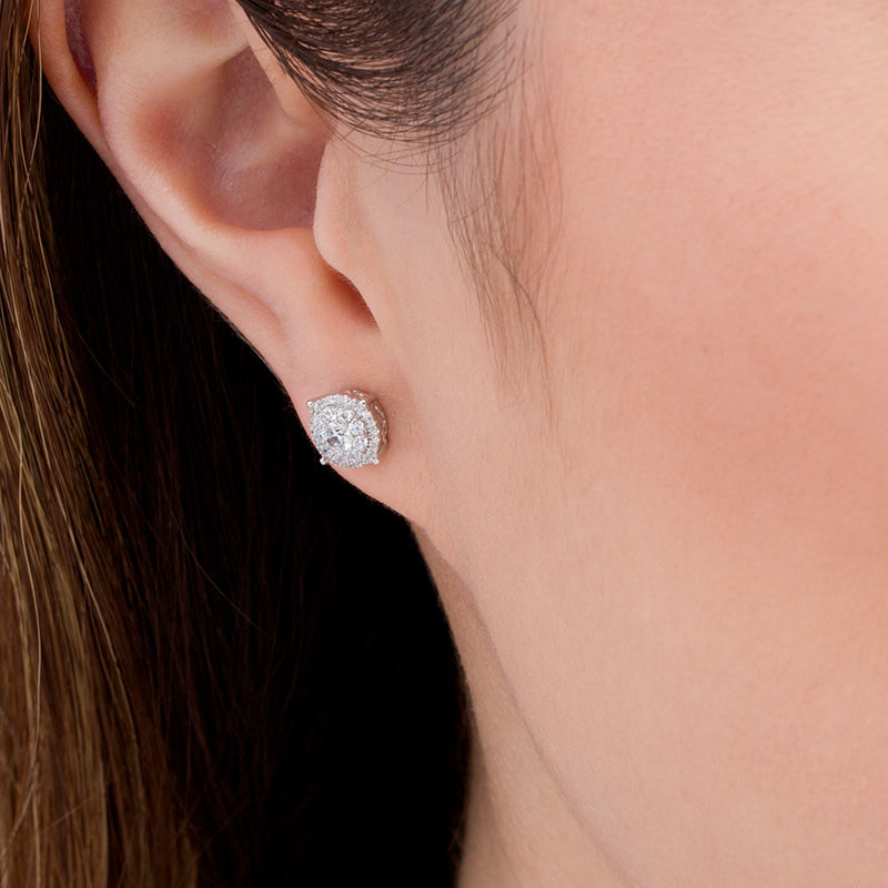 Main Image 2 of 1/2 CT. T.W. Diamond Double Frame Pattern Basket Stud Earrings in 10K White Gold