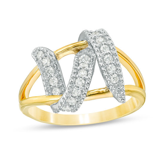 1/4 CT. T.W. Diamond Crossover Ribbon Open Shank Vintage-Style Ring in Sterling Silver with 14K Gold Plate 1/4 CT. T.W. Diamond Crossover Ribbon Open Shank Vintage-Style Ring in Sterling Silver with 14K Gold Plate