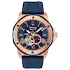 Thumbnail Image 1 of Men's Bulova Marine Star Automatic Rose-Tone Strap Watch with Blue Skeleton Dial (Model: 98A227)