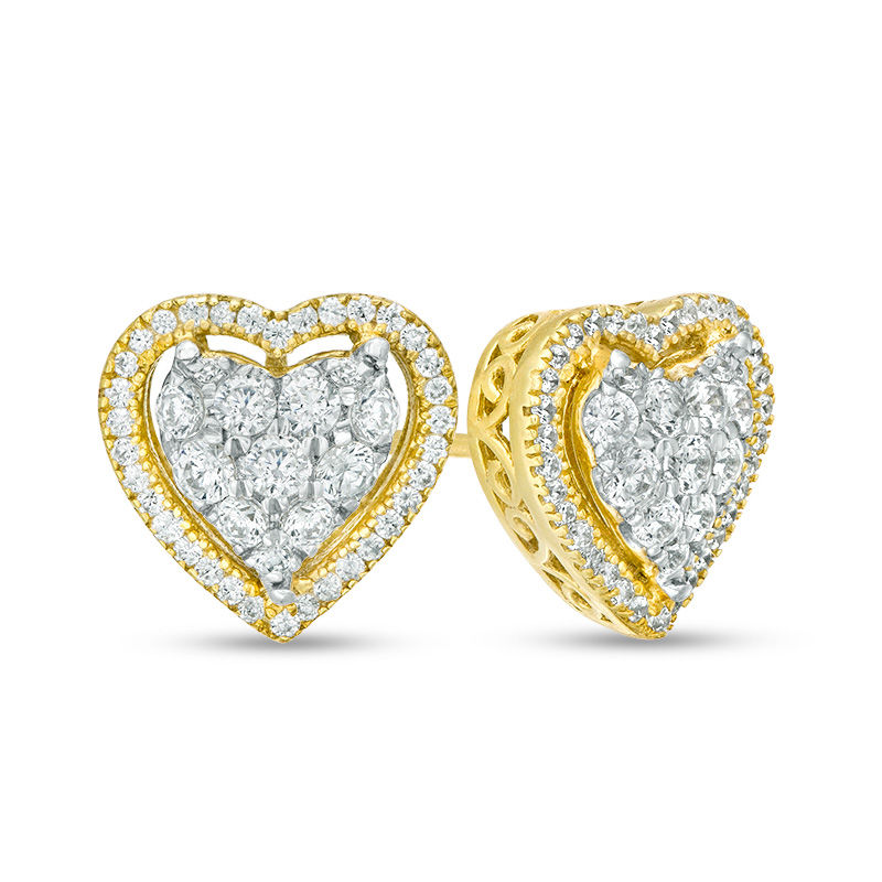 Main Image 1 of 3/4 CT. T.W. Composite Diamond Heart Frame Stud Earrings in 10K Gold