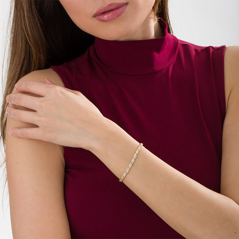 Main Image 2 of 1 CT. T.W. Diamond Slant Link Bracelet in 10K Gold - 7.25"