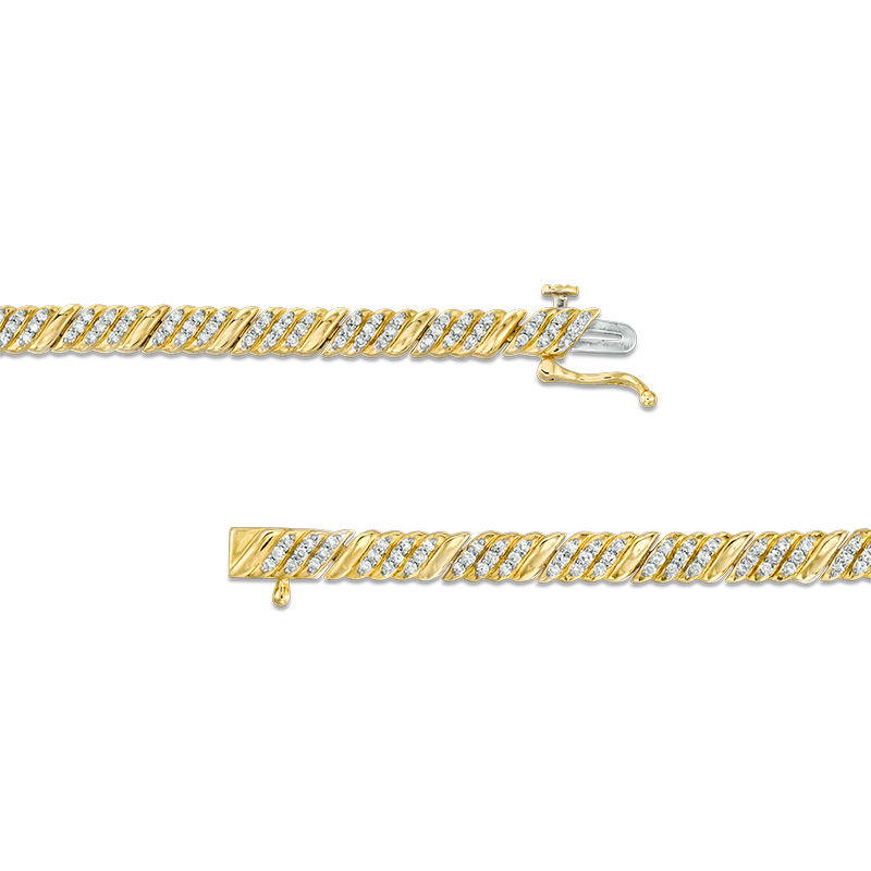 Main Image 3 of 1 CT. T.W. Diamond Slant Link Bracelet in 10K Gold - 7.25"