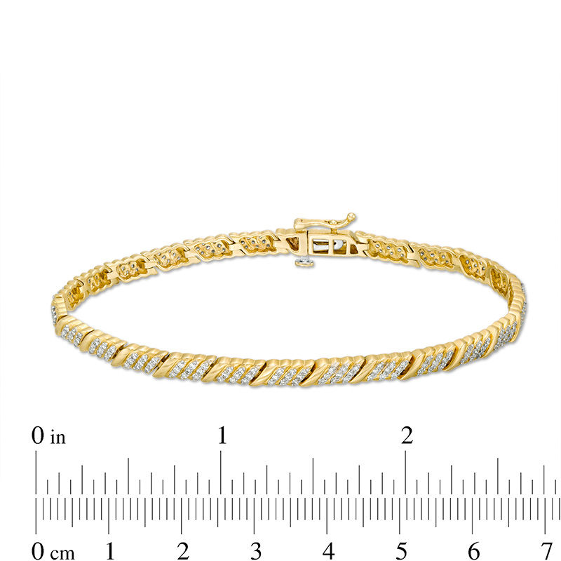 Main Image 4 of 1 CT. T.W. Diamond Slant Link Bracelet in 10K Gold - 7.25"