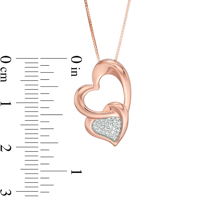 Main Image 3 of 1/15 CT. T.W. Composite Diamond Tilted Double Heart Pendant in Sterling Silver with 10K Rose Gold