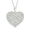 Thumbnail Image 1 of 1 CT. T.W. Baguette and Round Diamond Multi-Row Heart Pendant in 10K White Gold