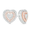 Thumbnail Image 1 of 1/2 CT. T.W. Diamond Double Frame Heart Stud Earrings in 10K Two-Tone Gold