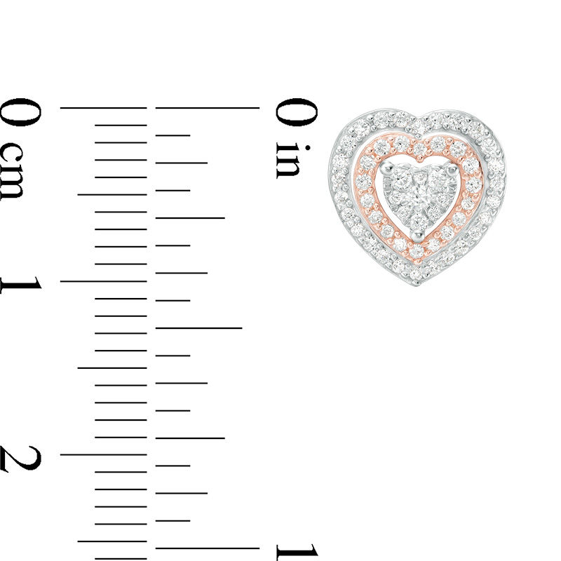 Main Image 3 of 1/2 CT. T.W. Diamond Double Frame Heart Stud Earrings in 10K Two-Tone Gold