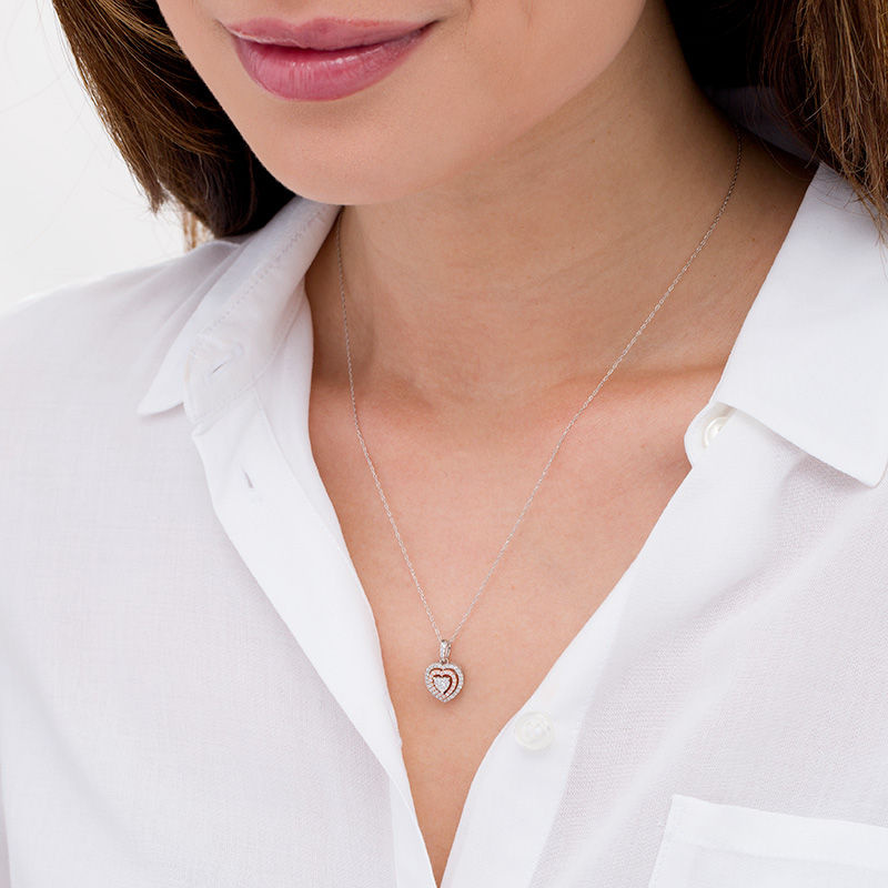 Main Image 2 of 1/4 CT. T.W. Diamond Double Frame Heart Pendant in 10K Two-Tone Gold