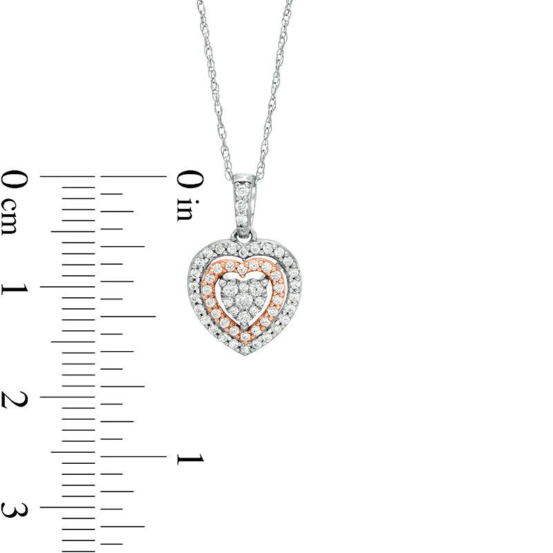 Main Image 3 of 1/4 CT. T.W. Diamond Double Frame Heart Pendant in 10K Two-Tone Gold