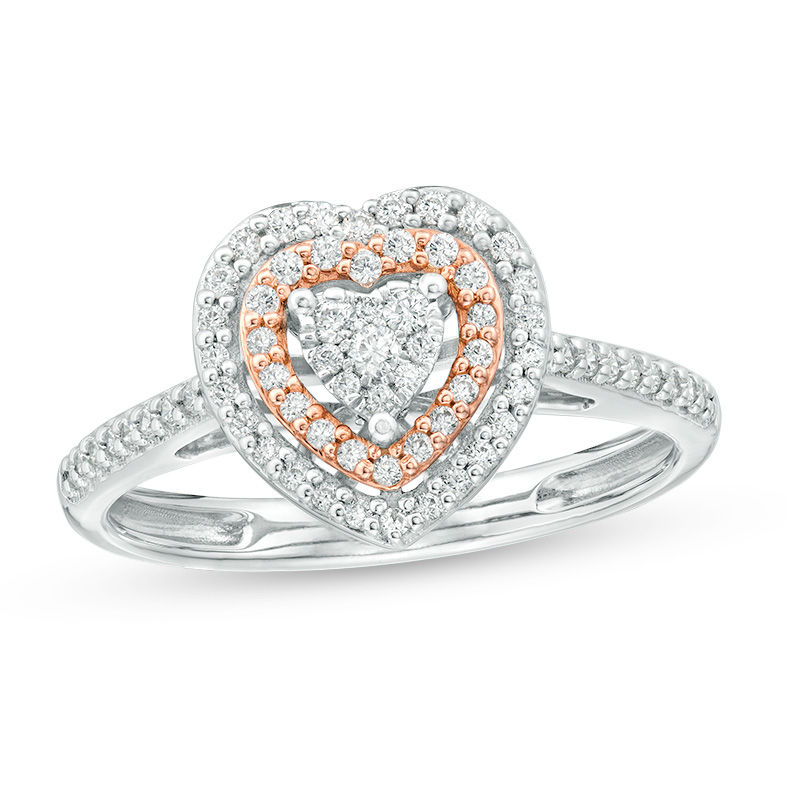 Main Image 1 of 1/3 CT. T.W. Composite Diamond Double Heart Frame Ring in 10K Two-Tone Gold