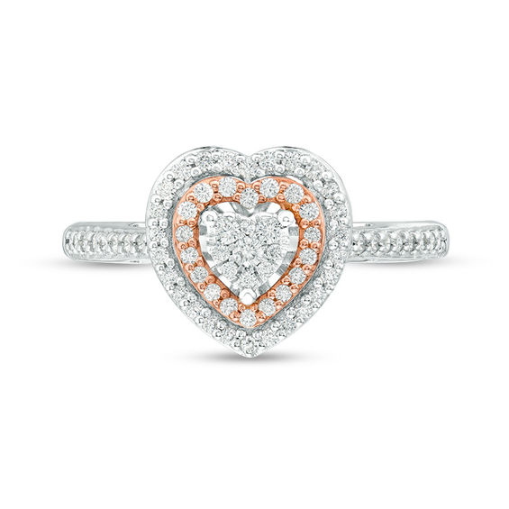 1/3 CT. T.w. Composite Diamond Double Heart Frame Ring in 10K Two-Tone Gold