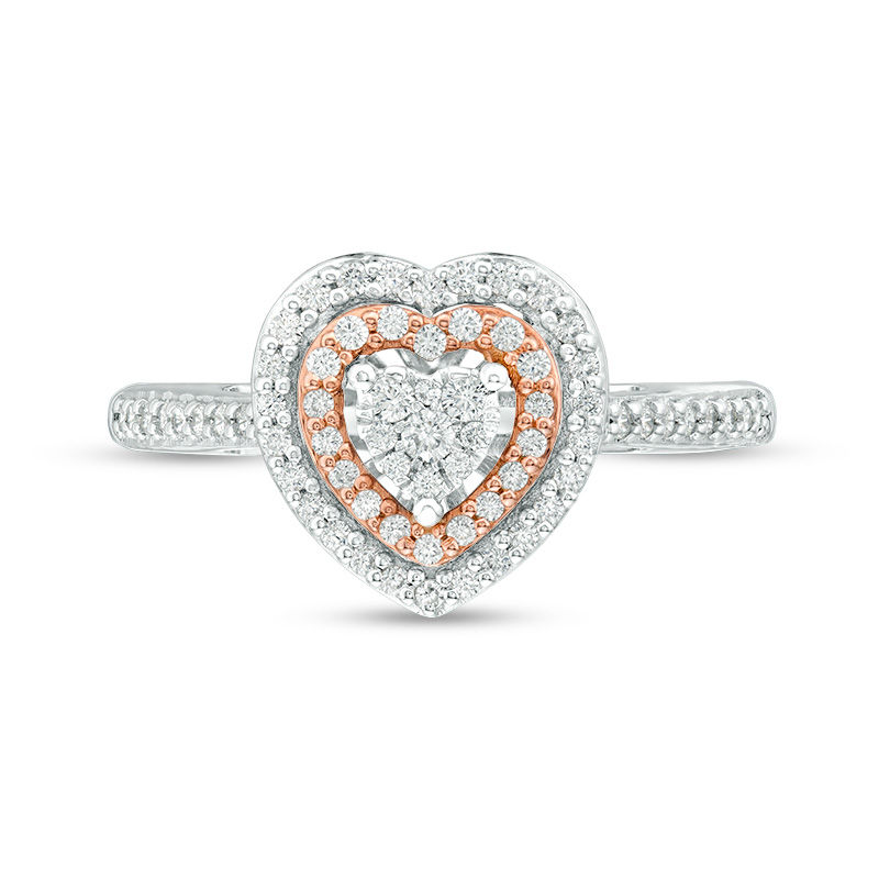 Main Image 4 of 1/3 CT. T.W. Composite Diamond Double Heart Frame Ring in 10K Two-Tone Gold