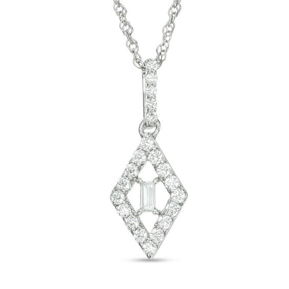 1/3 CT. T.w. Baguette and Round Diamond Frame Kite Pendant in 10K White Gold