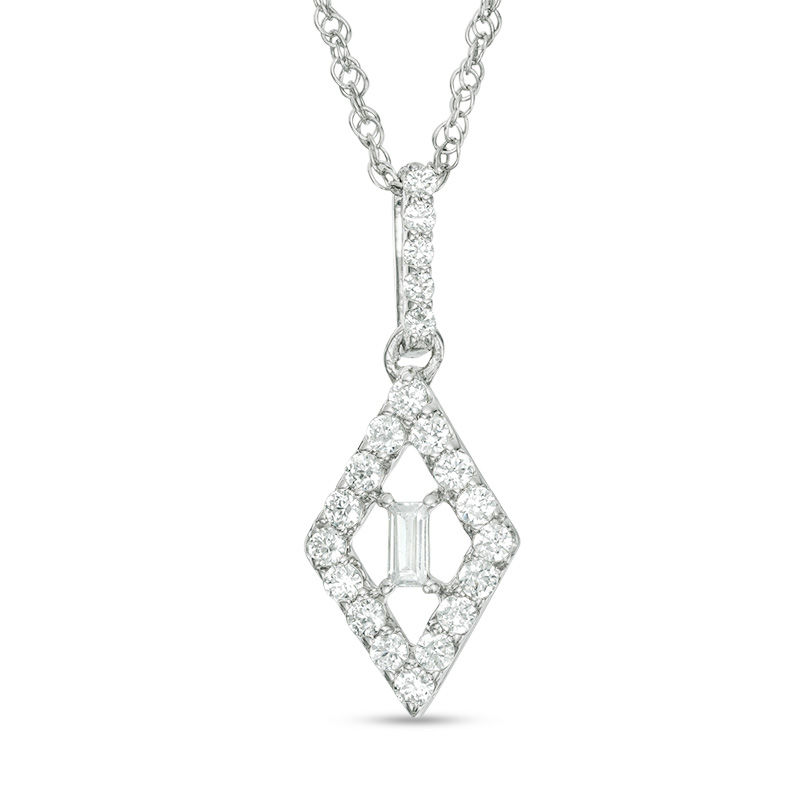 1/3 CT. T.W. Baguette and Round Diamond Frame Kite Pendant in 10K White ...