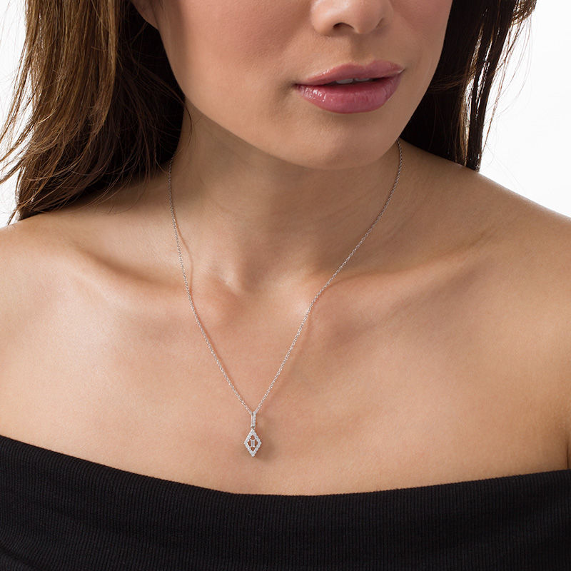 Main Image 2 of 1/3 CT. T.W. Baguette and Round Diamond Frame Kite Pendant in 10K White Gold