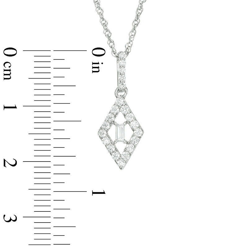 Main Image 3 of 1/3 CT. T.W. Baguette and Round Diamond Frame Kite Pendant in 10K White Gold