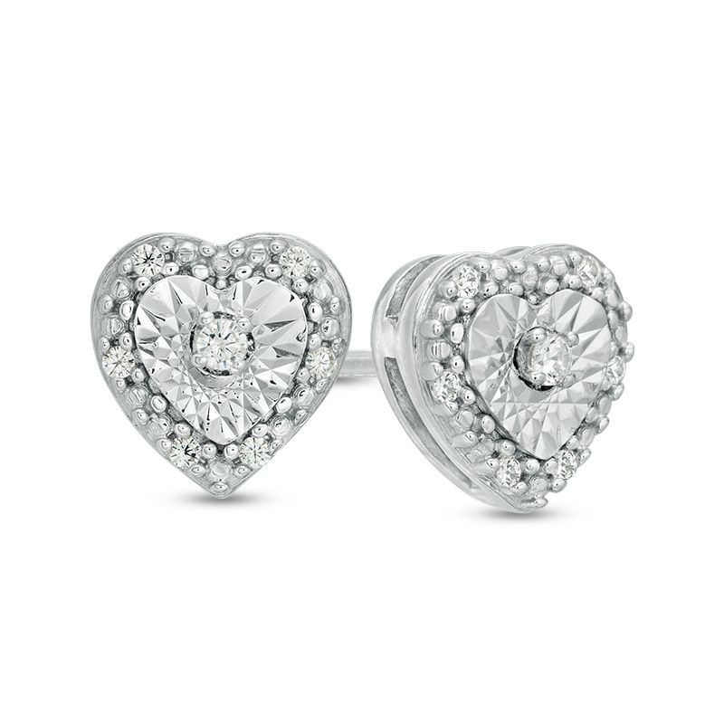 Main Image 1 of 1/20 CT. T.W. Diamond Heart-Shaped Frame Stud Earrings in Sterling Silver