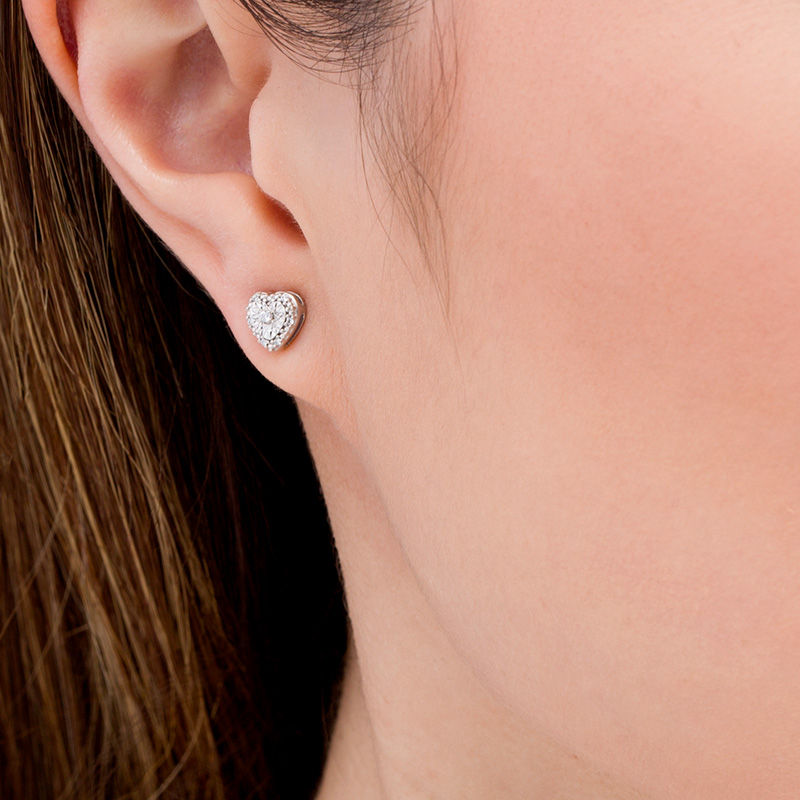 Main Image 2 of 1/20 CT. T.W. Diamond Heart-Shaped Frame Stud Earrings in Sterling Silver