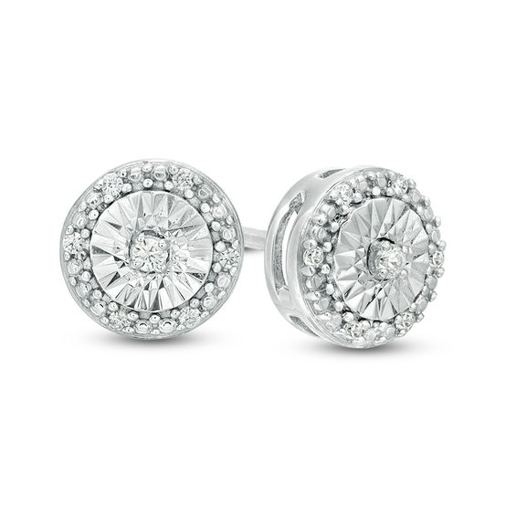 1/20 CT. T.w. Diamond Bead Frame Stud Earrings in Sterling Silver