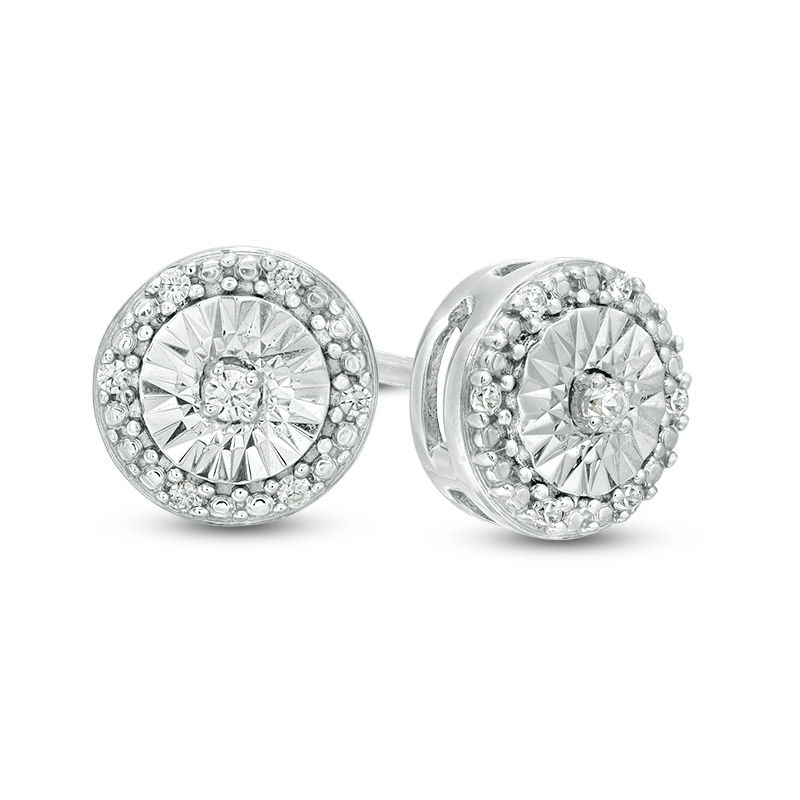 Main Image 1 of 1/20 CT. T.W. Diamond Bead Frame Stud Earrings in Sterling Silver