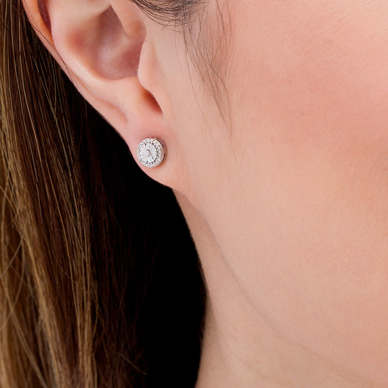 Main Image 2 of 1/20 CT. T.W. Diamond Bead Frame Stud Earrings in Sterling Silver