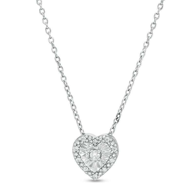 Main Image 1 of 1/20 CT. T.W. Diamond Heart-Shaped Frame Necklace in Sterling Silver