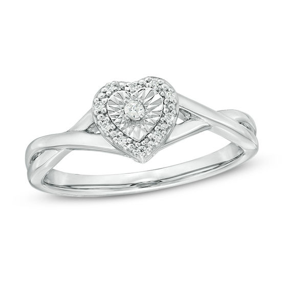1/20 CT. T.w. Diamond Heart Frame Twist Ring in Sterling Silver
