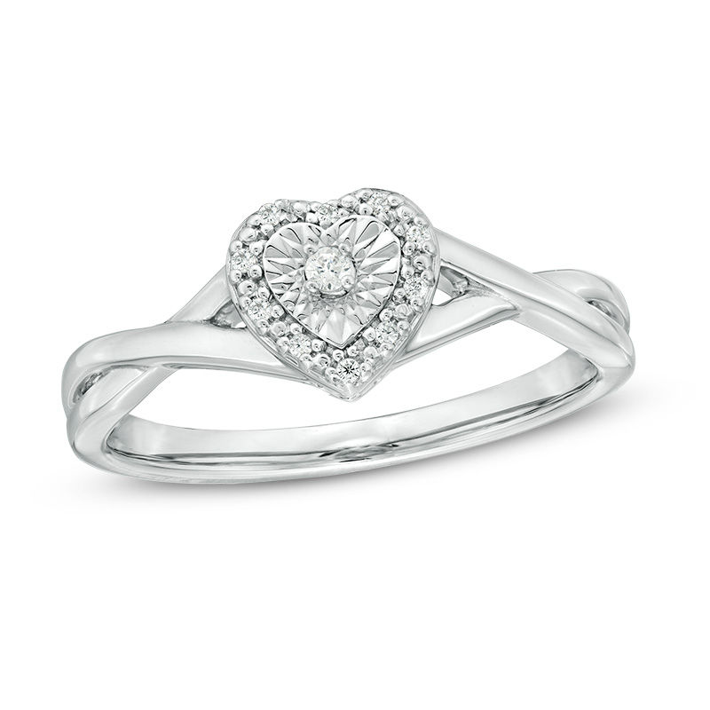 Main Image 1 of 1/20 CT. T.W. Diamond Heart Frame Twist Ring in Sterling Silver