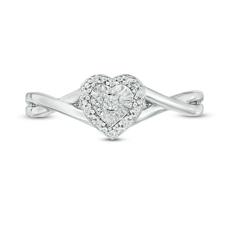 Main Image 4 of 1/20 CT. T.W. Diamond Heart Frame Twist Ring in Sterling Silver