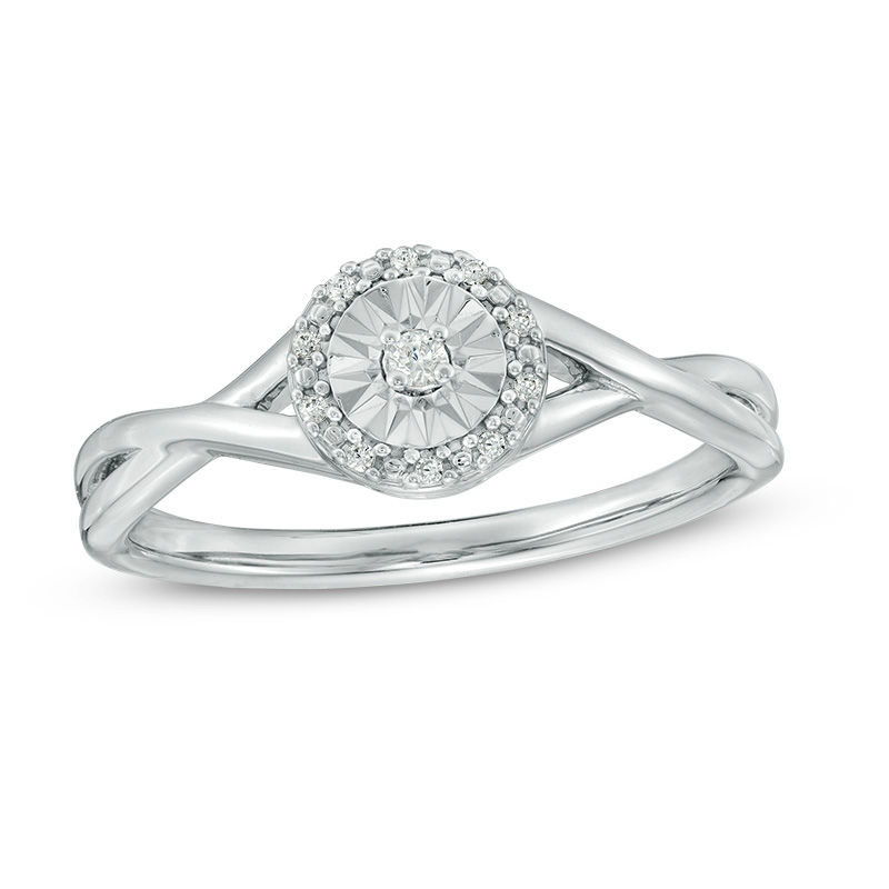 Main Image 1 of 1/20 CT. T.W. Diamond Frame Twist Ring in Sterling Silver