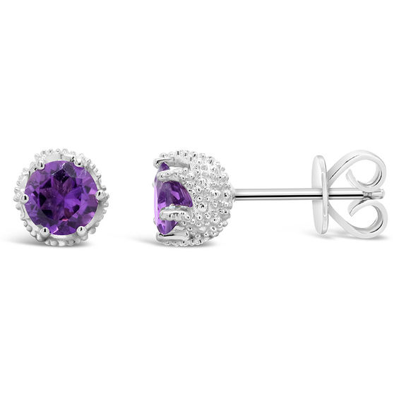 6.0mm Amethyst Stud Earrings in Sterling Silver Amethyst February