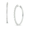 Thumbnail Image 1 of 1/4 CT. T.W. Baguette and Round Diamond Hoop Earrings in 10K White Gold