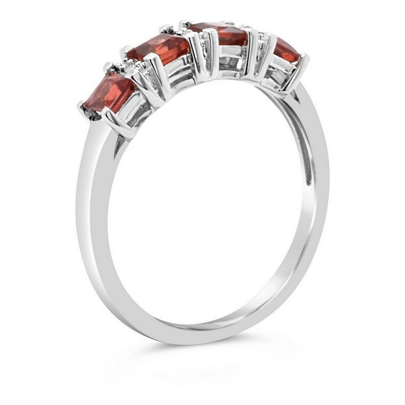 3.0mm Princess-Cut Garnet and Diamond Accent Alternating Four Stone Ring in Sterling Silver