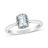 Emerald-Cut Aquamarine and Diamond Accent Beaded Frame Ring in Sterling Silver