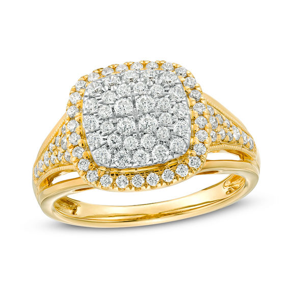 3/4 CT. T.w. Composite Diamond Double Cushion Frame Vintage-Style Ring in 10K Gold