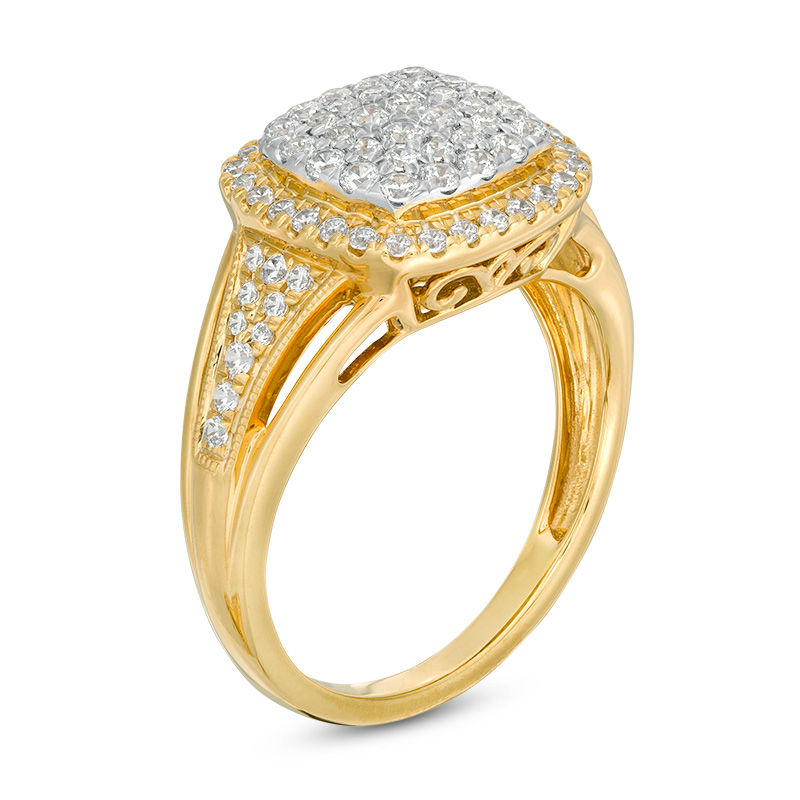 Main Image 3 of 3/4 CT. T.W. Composite Diamond Double Cushion Frame Vintage-Style Ring in 10K Gold