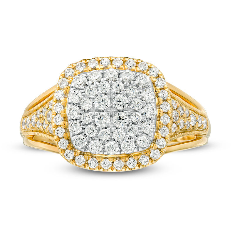 Main Image 4 of 3/4 CT. T.W. Composite Diamond Double Cushion Frame Vintage-Style Ring in 10K Gold