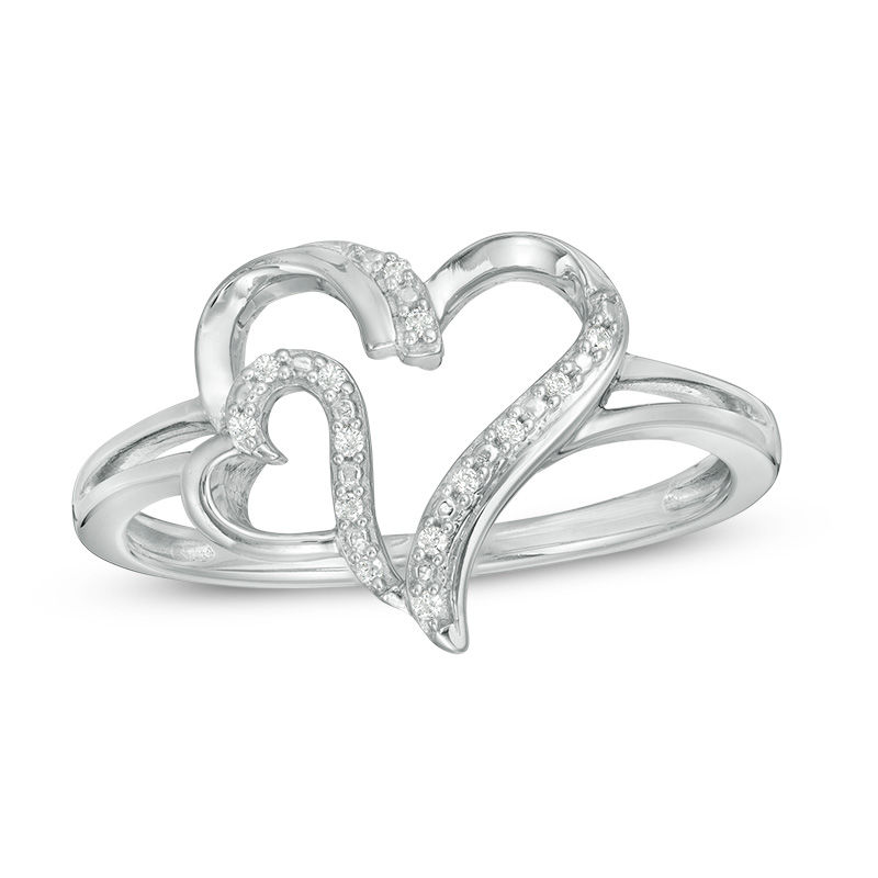 Main Image 1 of 1/20 CT. T.W. Diamond Double Heart Ring in Sterling Silver